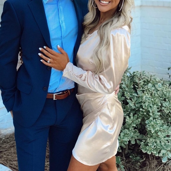 Champagne satin one shoulder dress - Picture 5 of 5